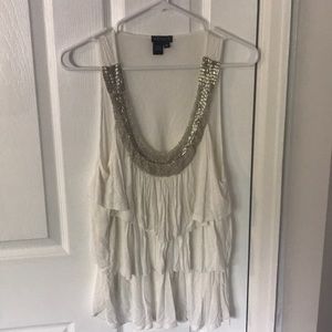 Ruffled beaded white tank